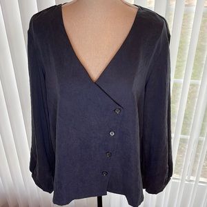 Long Sleeve Button Front V Neck Top